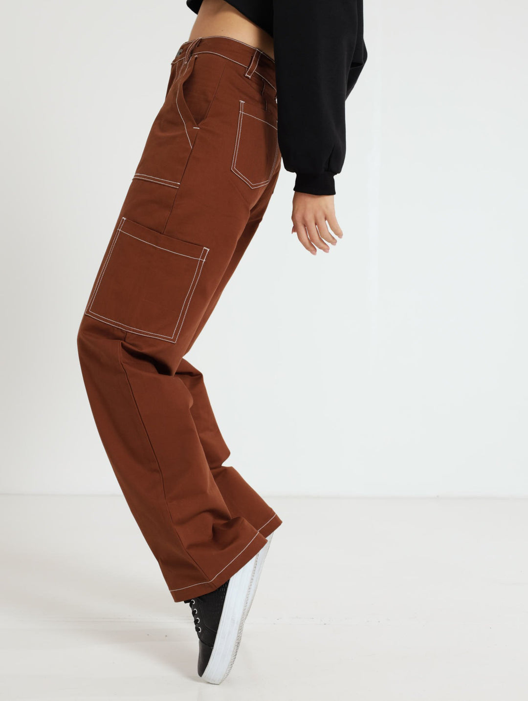 Contrast Stitch Utility Pant - Brown