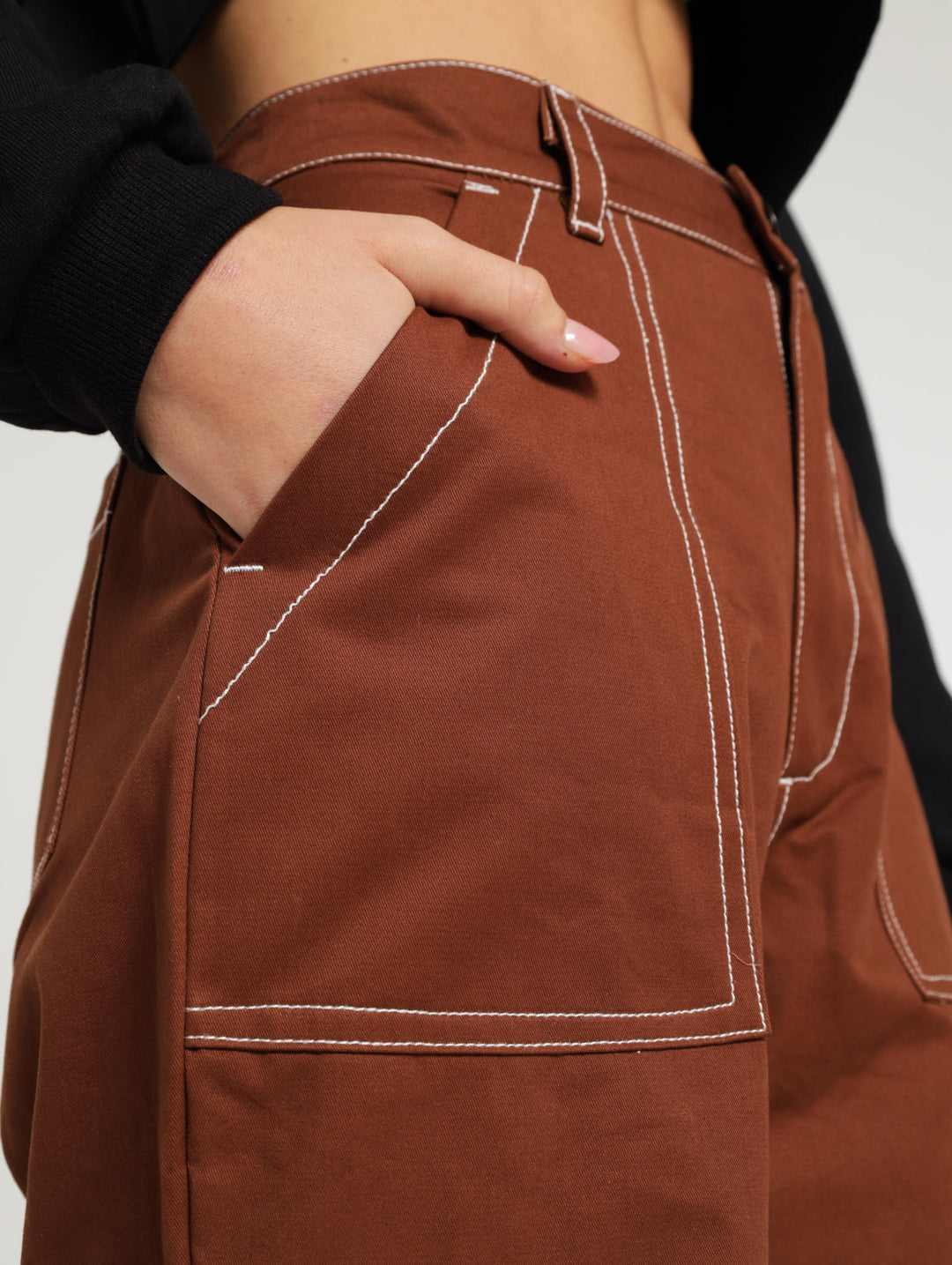 Contrast Stitch Utility Pant - Brown
