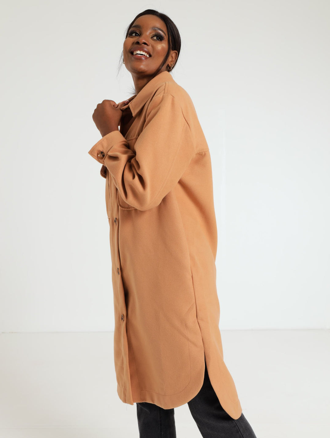 Long Sleeve Utility Shacket - Camel