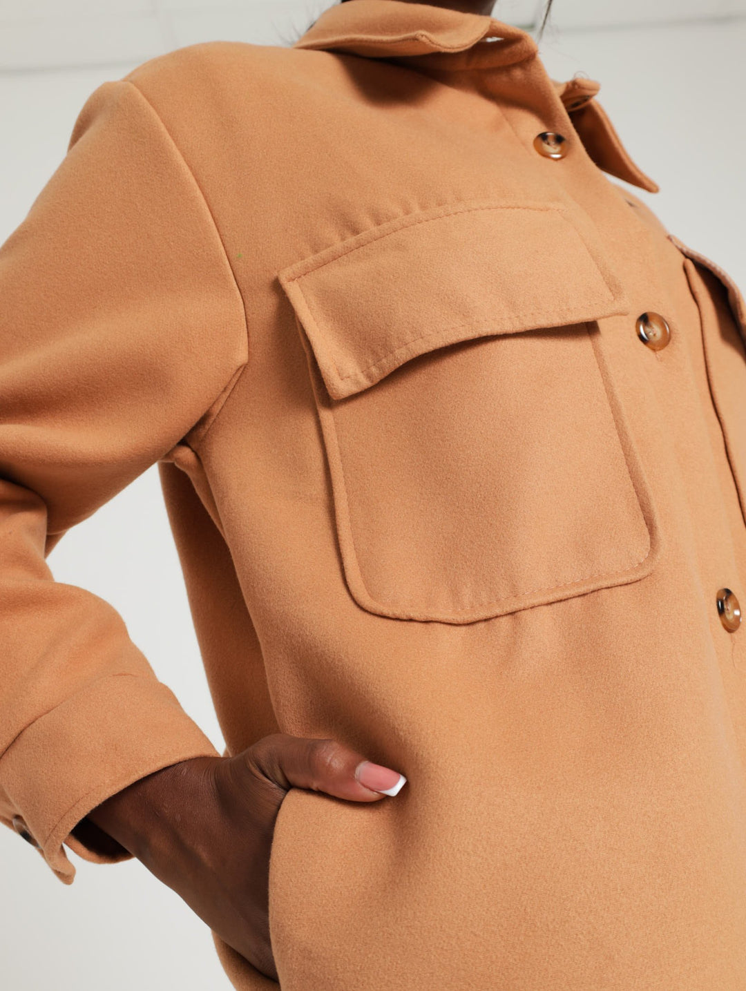 Long Sleeve Utility Shacket - Camel