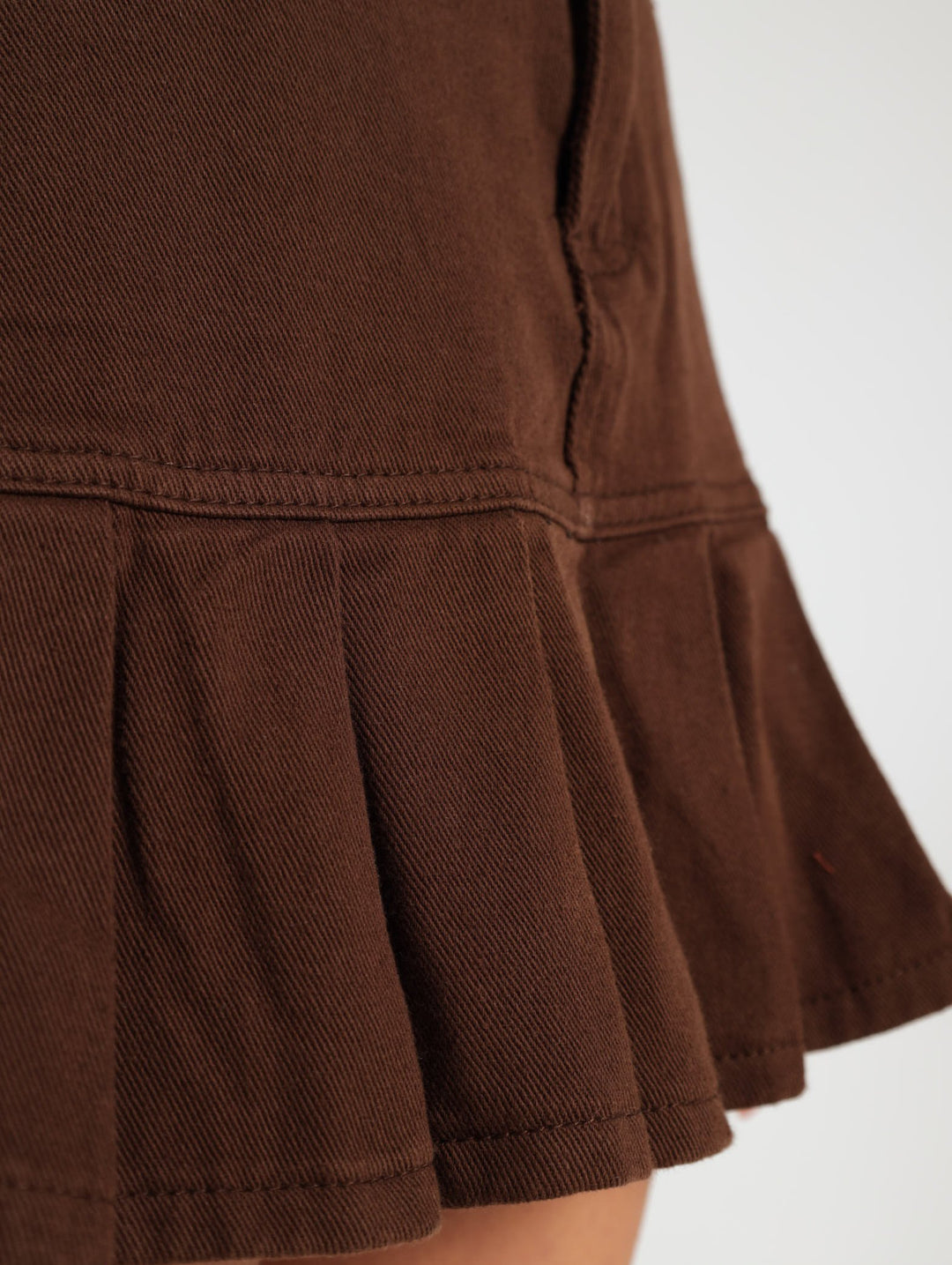 Pleated Denim Skirt - Chocolate