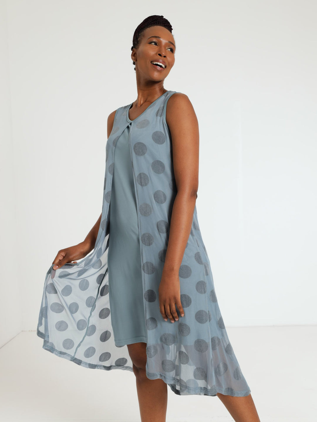 Mesh Twofer Dress - Blue