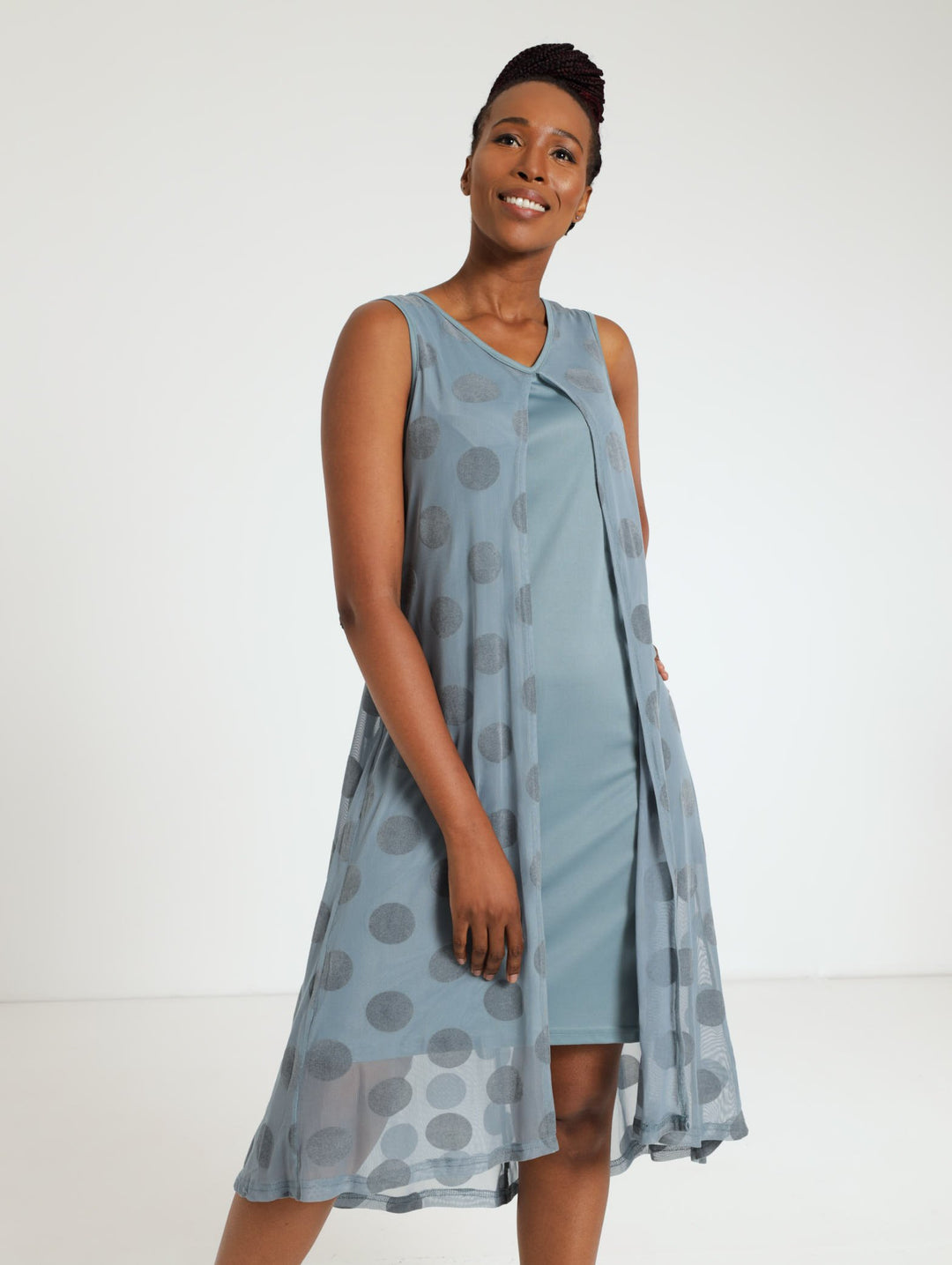 Mesh Twofer Dress - Blue