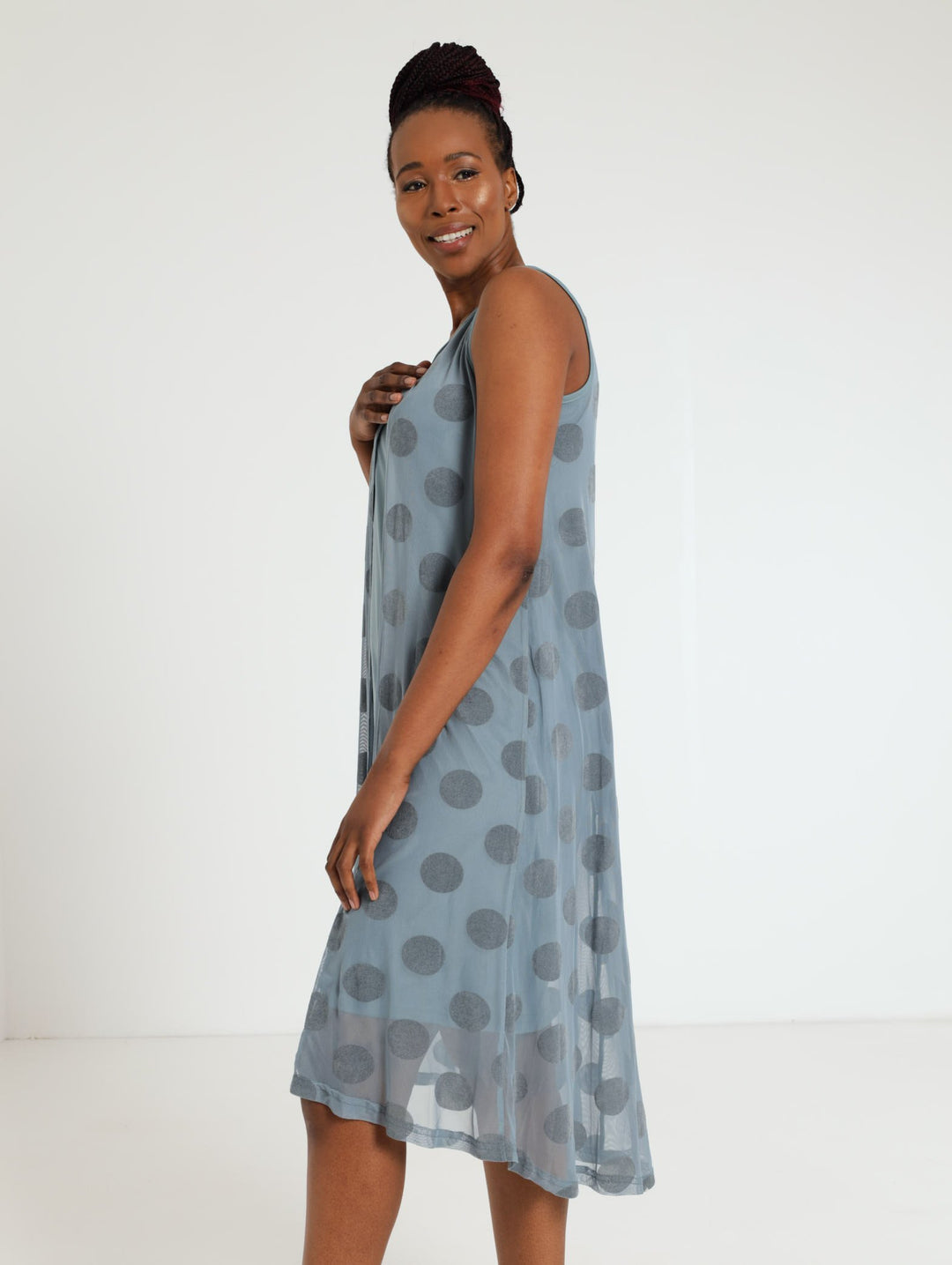 Mesh Twofer Dress - Blue