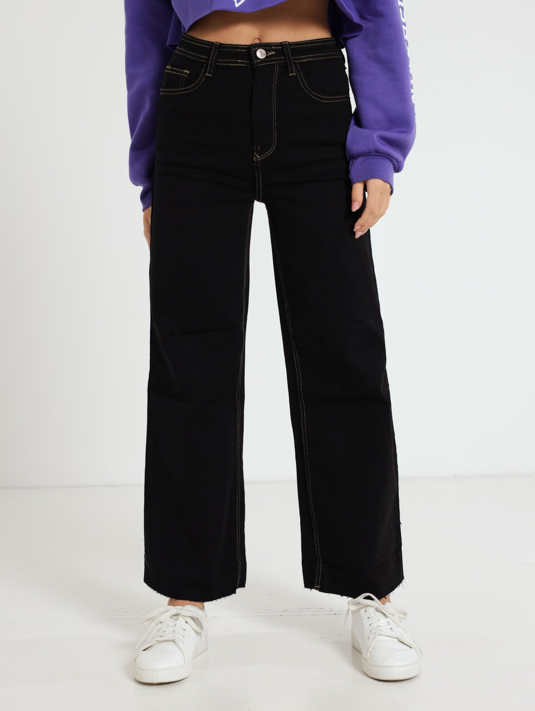 Ankle Grazer Wideleg Jean - Black