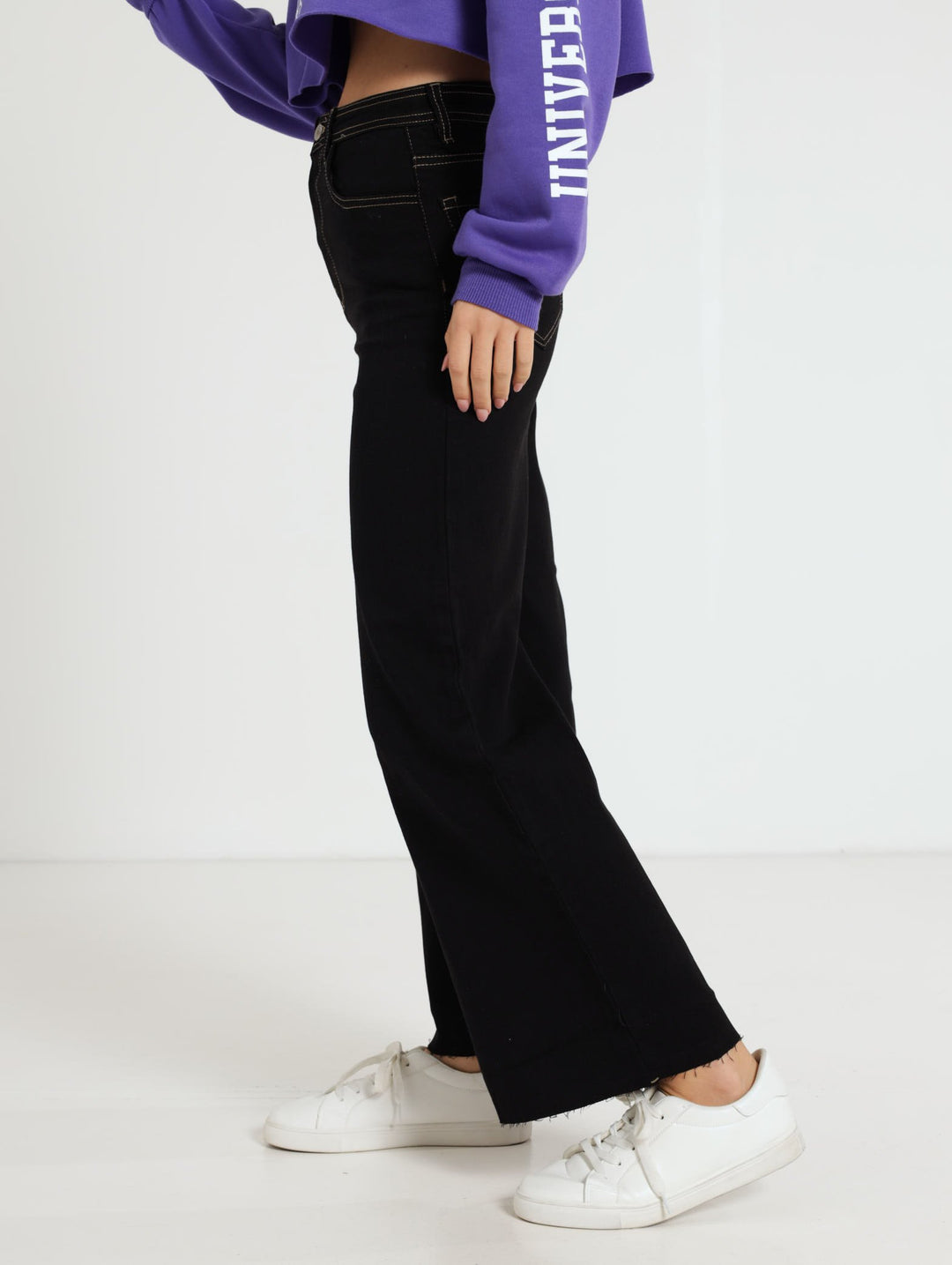 Ankle Grazer Wideleg Jean - Black