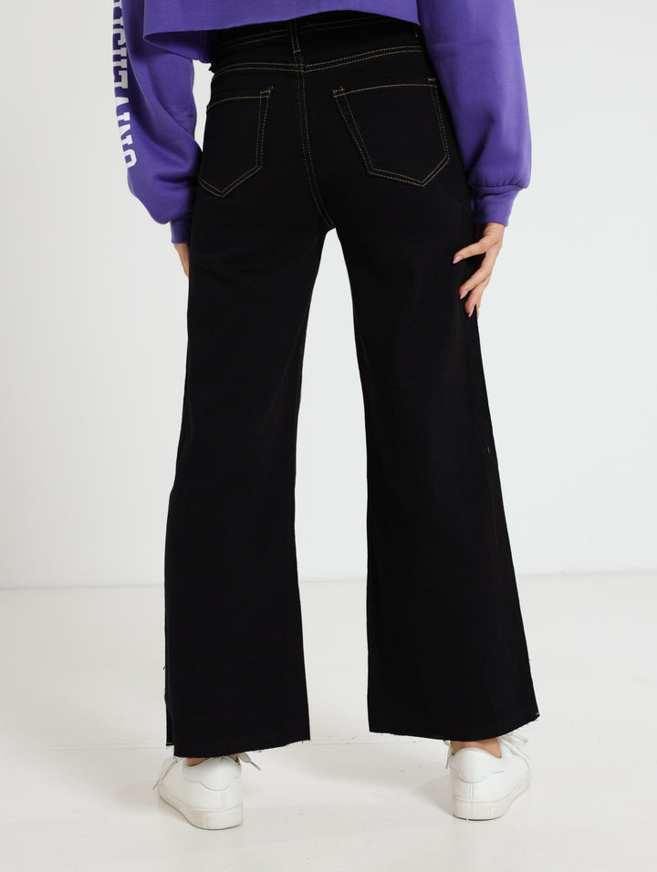 Ankle Grazer Wideleg Jean - Black