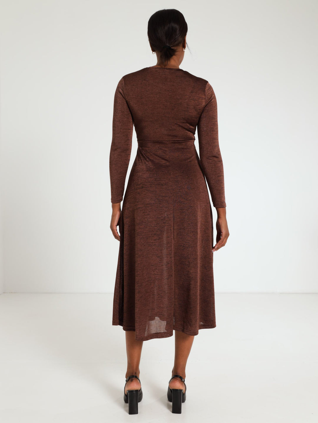 Draped Fit & Flare Midi Dress - Brown