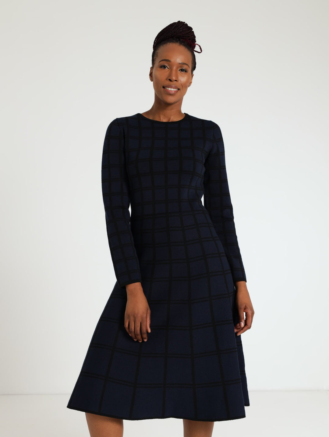 Check Skater Dress - Navy/Black