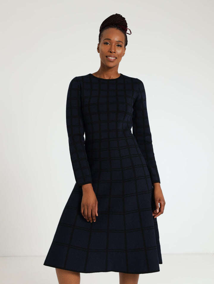 Check Skater Dress - Navy/Black