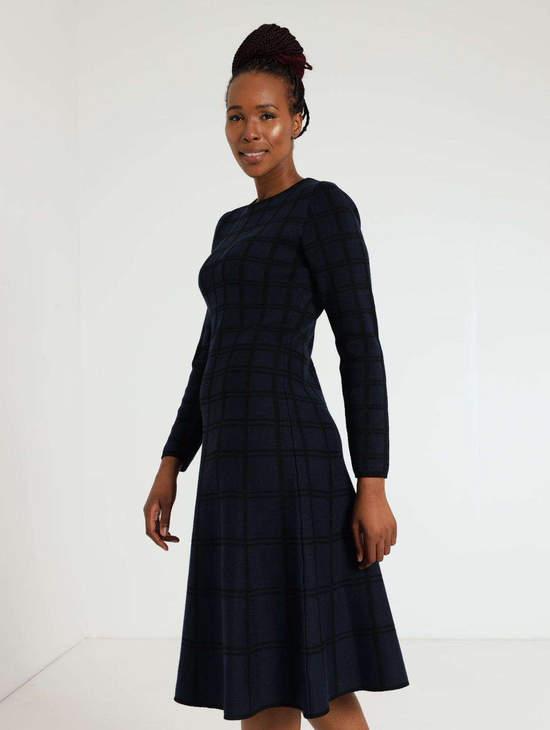 Check Skater Dress - Navy/Black