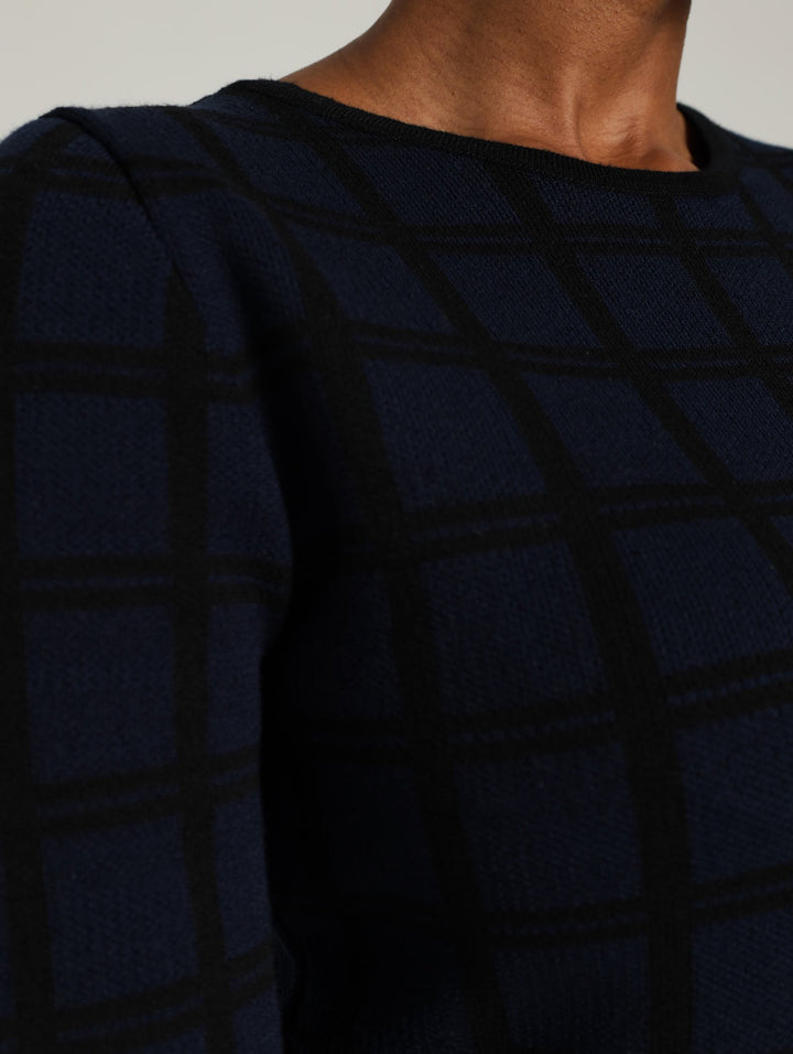 Check Skater Dress - Navy/Black