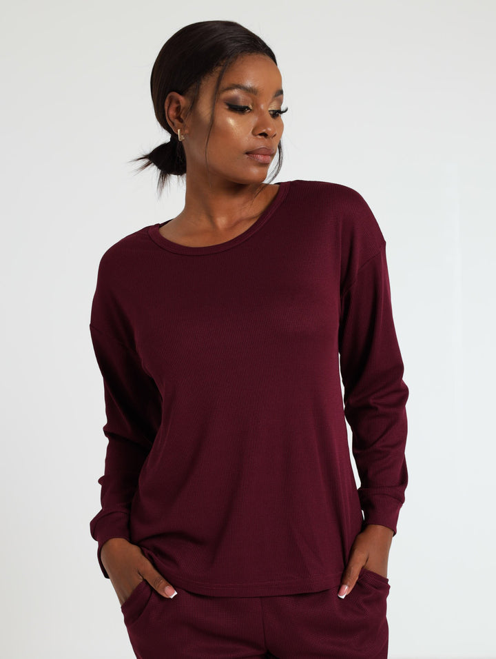 Long Sleeve Texture Top - Burgundy