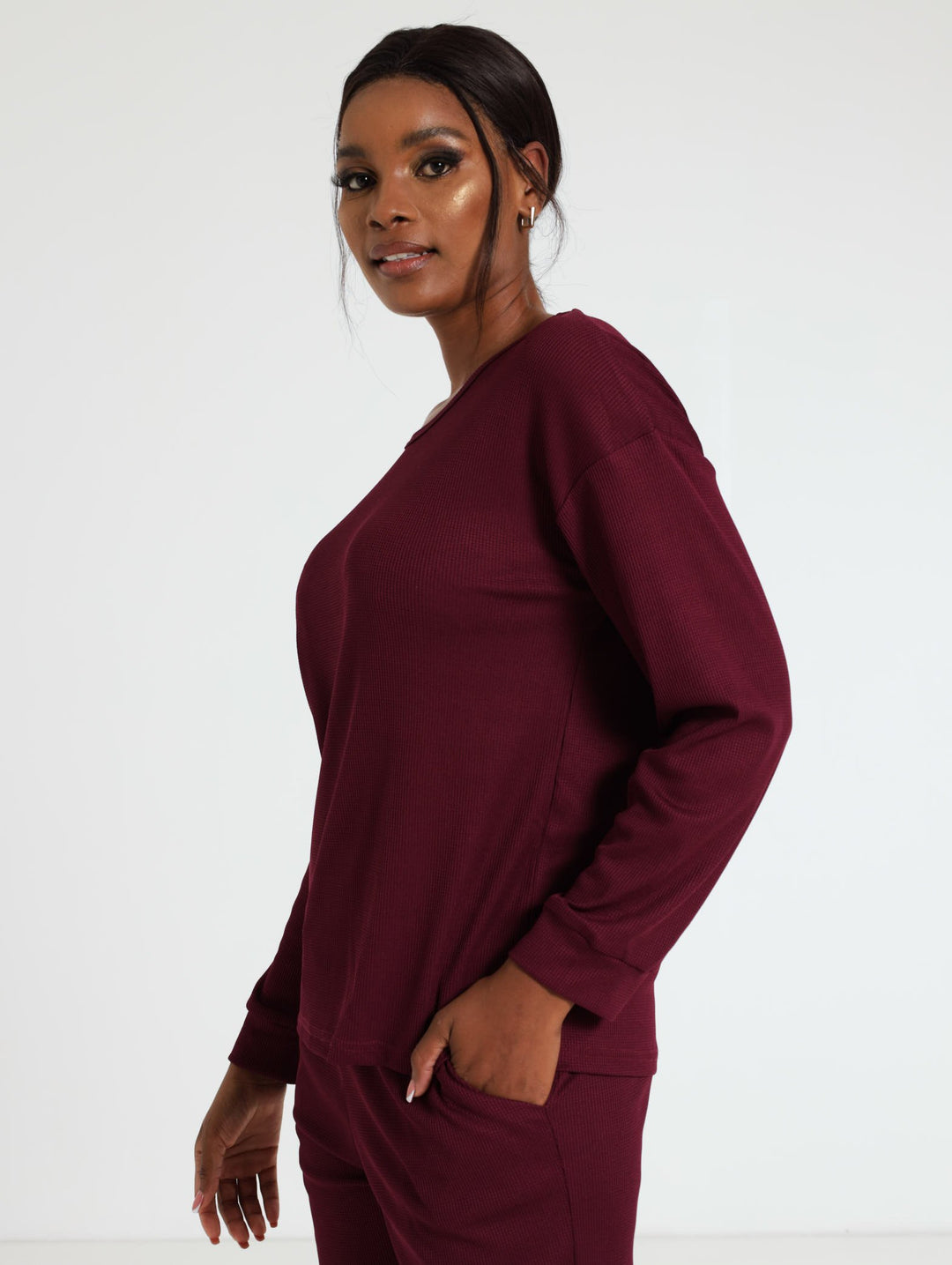 Long Sleeve Texture Top - Burgundy