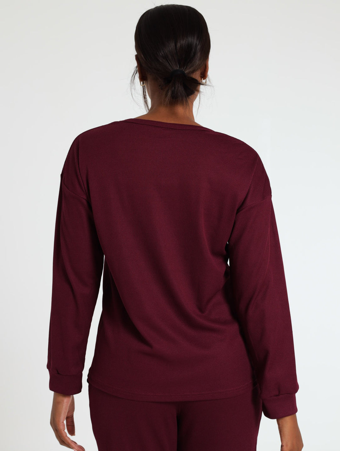 Long Sleeve Texture Top - Burgundy