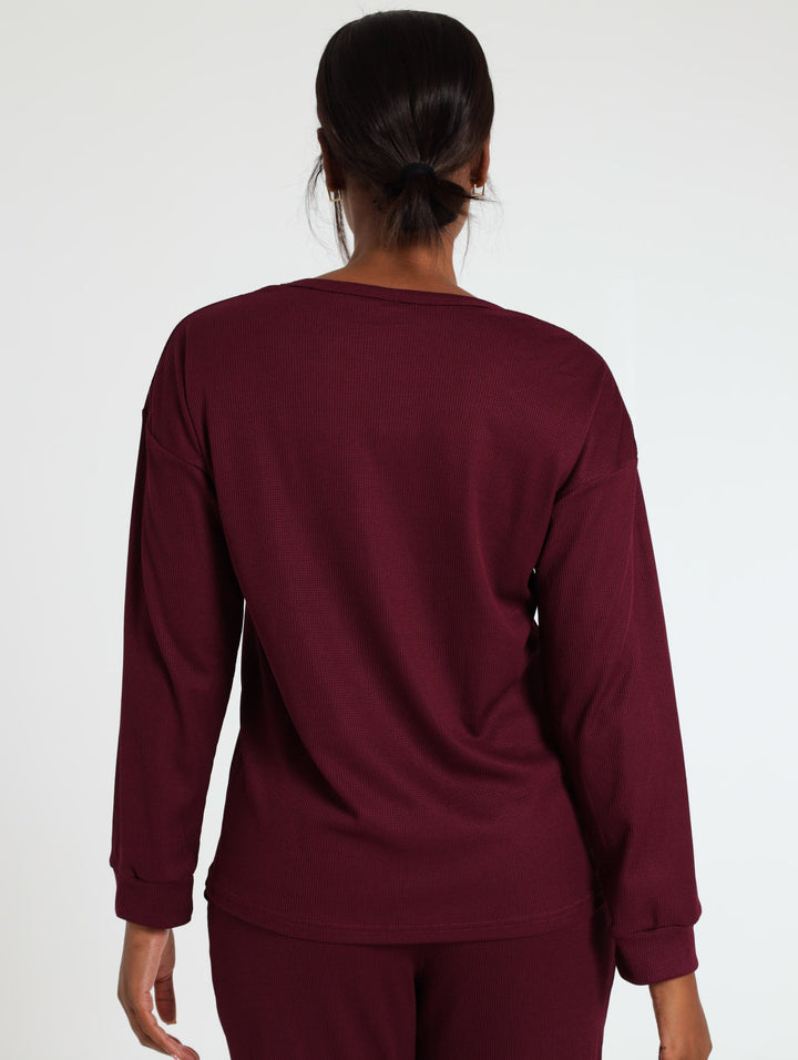 Long Sleeve Texture Top - Burgundy