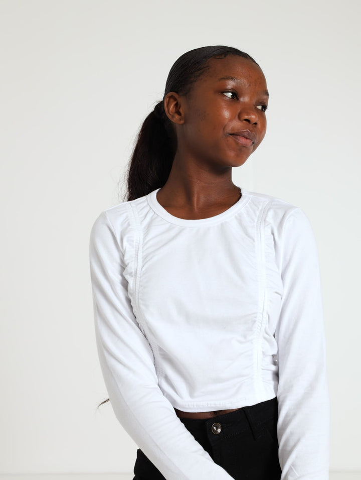 Fashion Ruched Tee - White