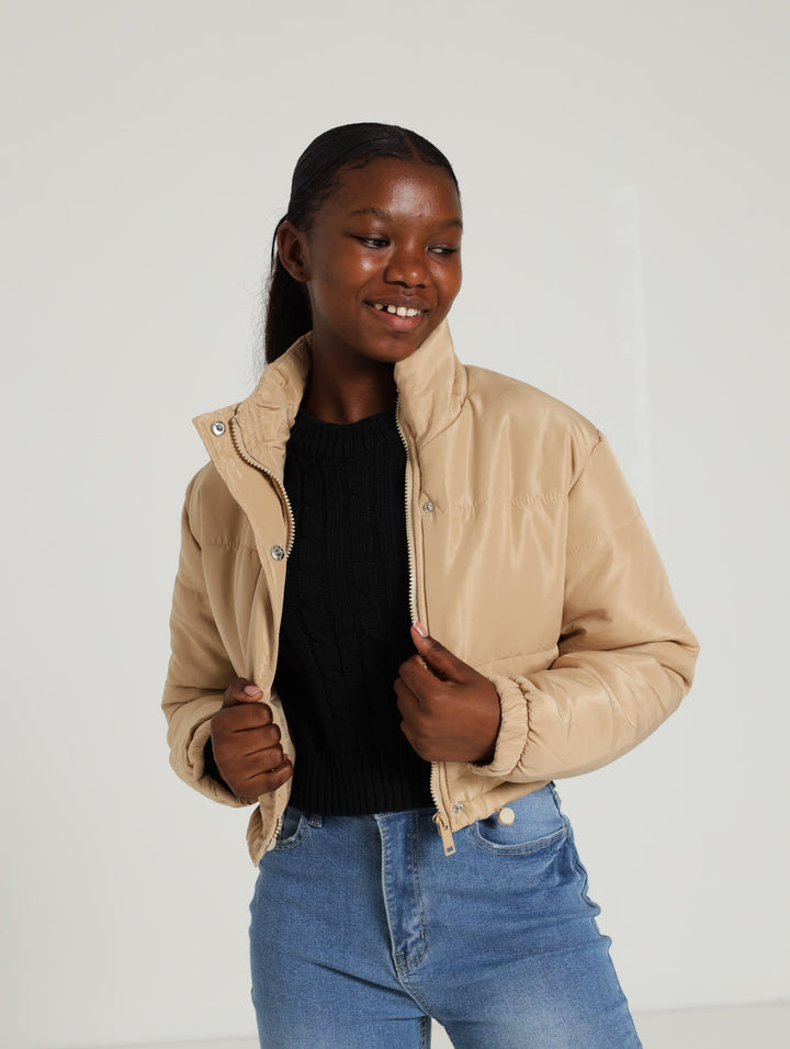 Hi-Neck Bomber Jacket - Tan