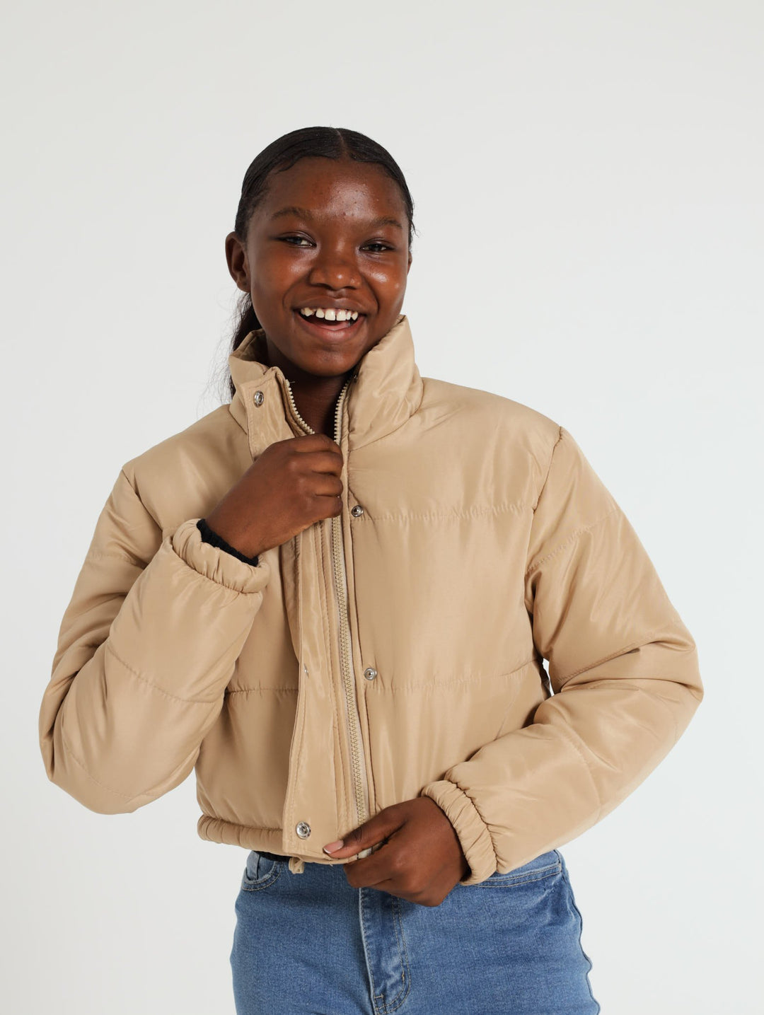 Hi-Neck Bomber Jacket - Tan