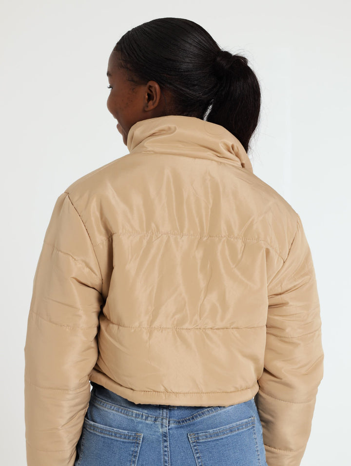 Hi-Neck Bomber Jacket - Tan
