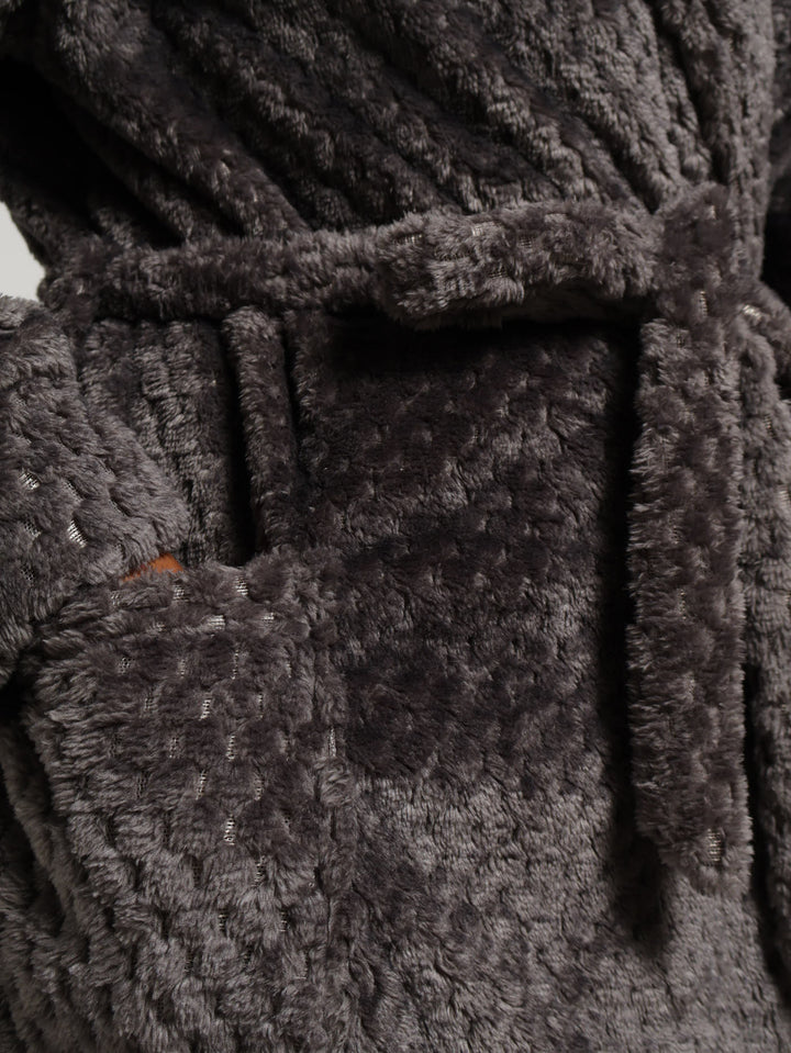 Waffle Textured Fluffy Gown - Grey