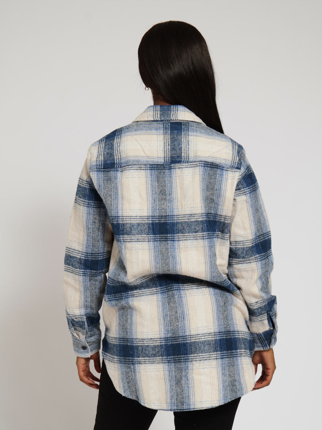 Long Sleeve Oversized Check Shacket - White/Blue