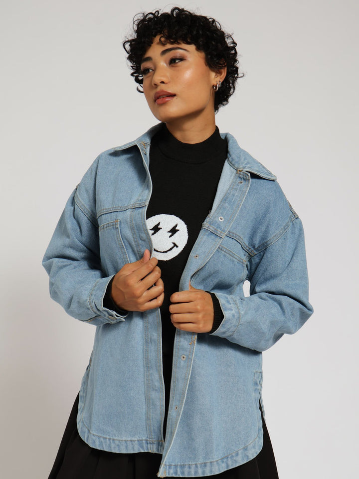 Oversized Denim Shacket - Blue