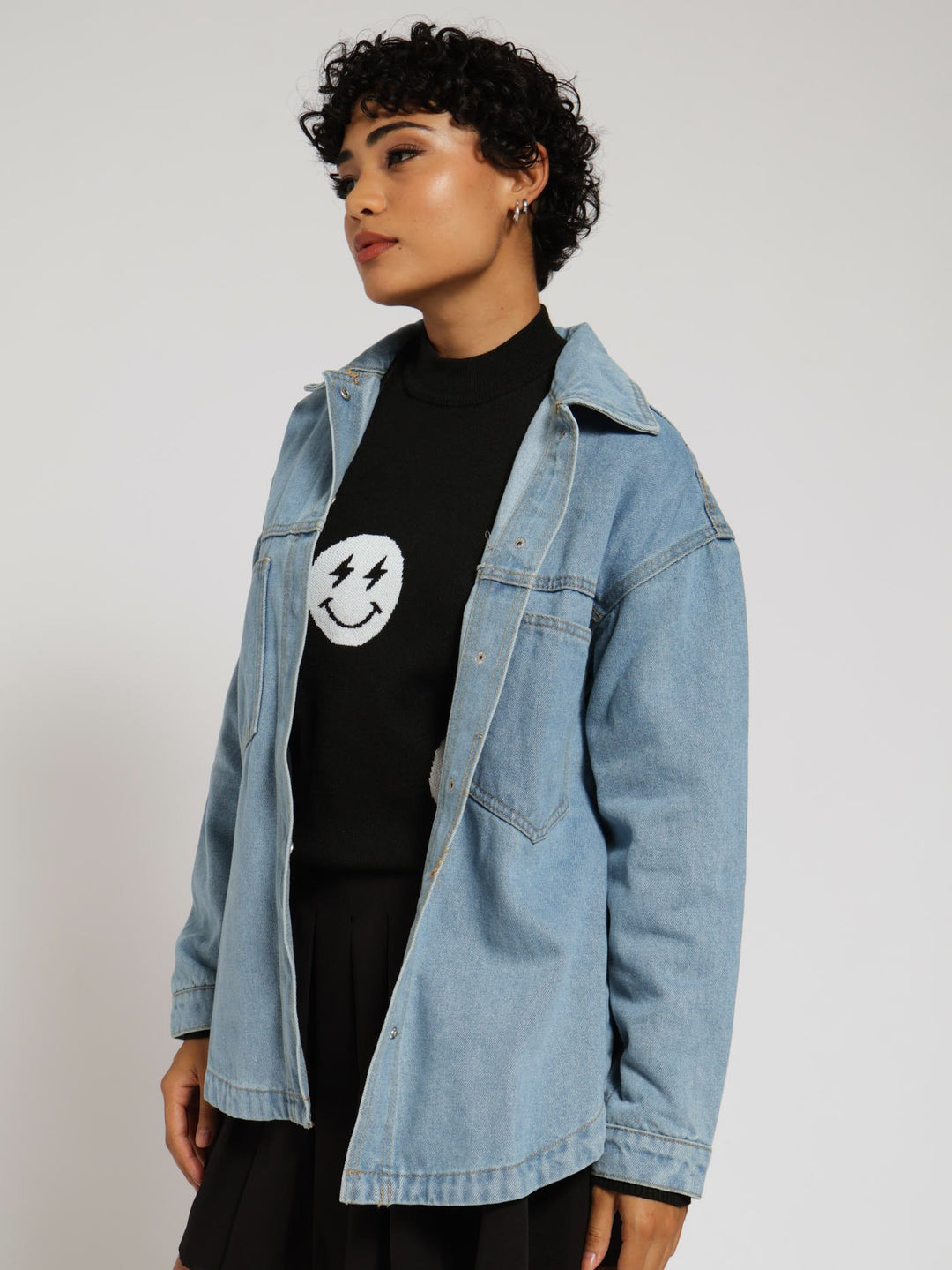 Oversized Denim Shacket - Blue