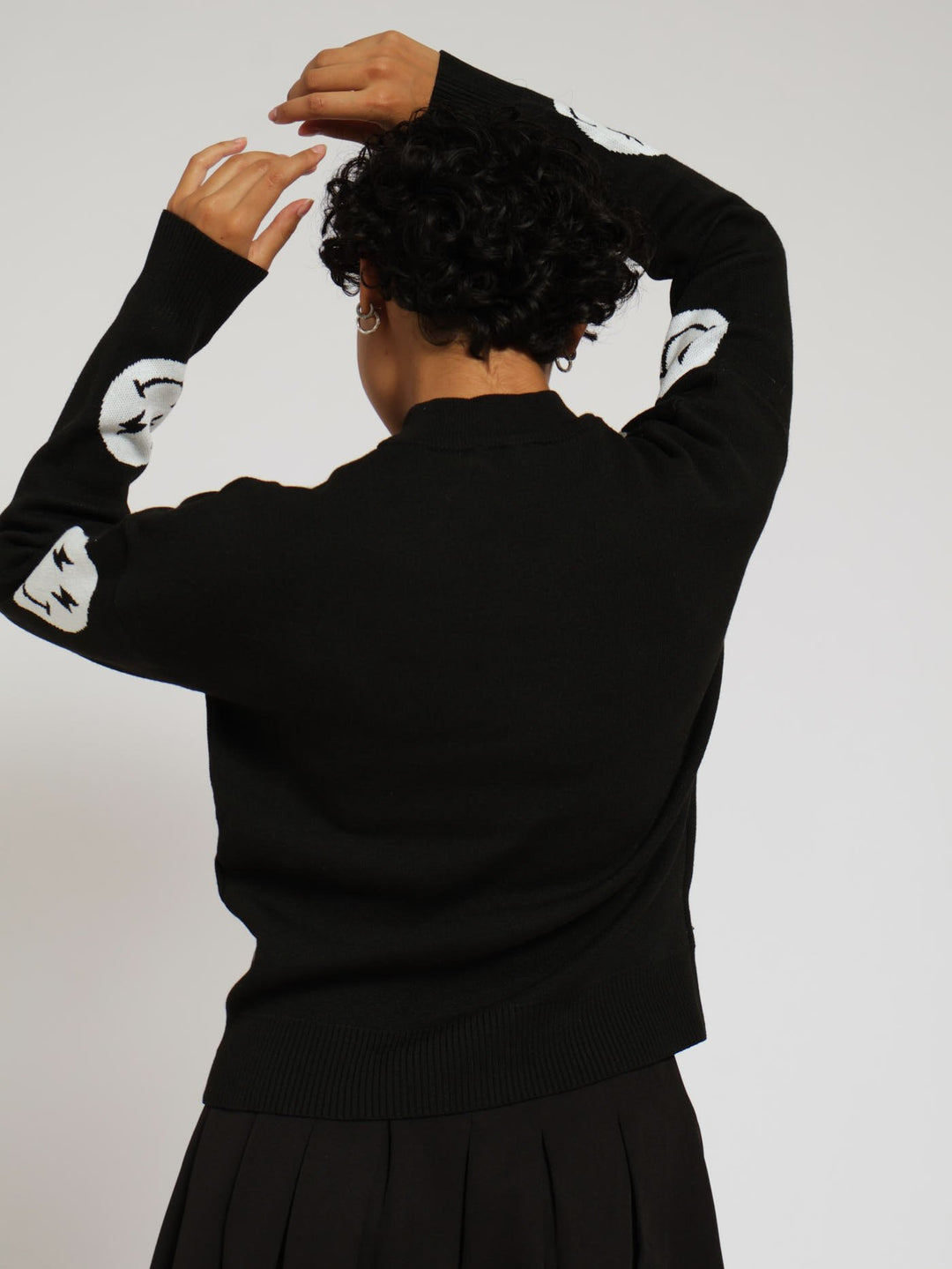 Bolt Smile Crew Knit Top - Black