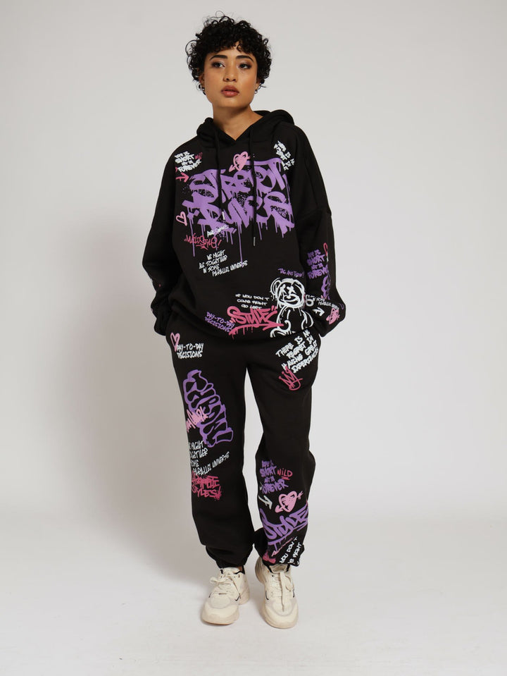 Oversized Graphic Hoody - Black