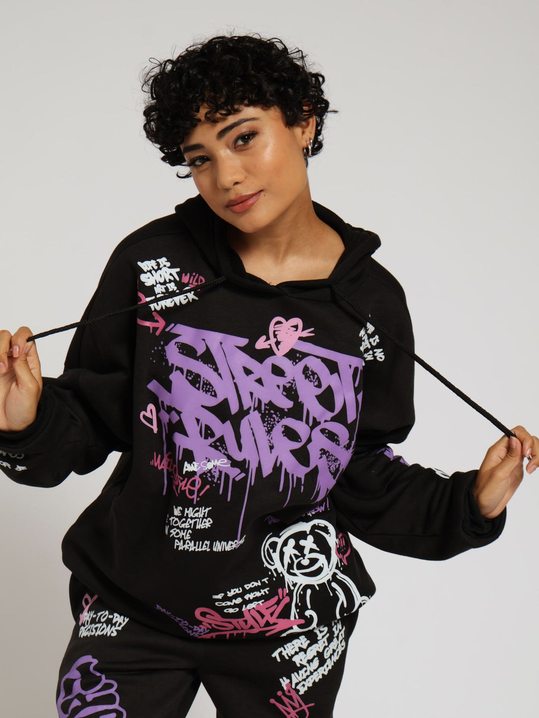 Oversized Graphic Hoody - Black