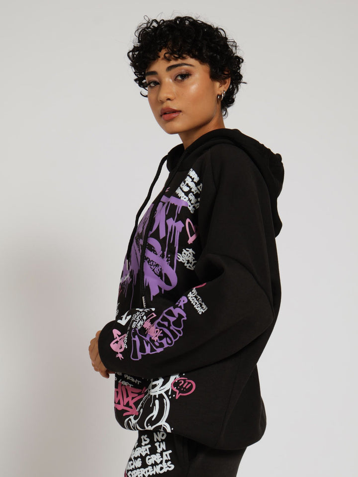 Oversized Graphic Hoody - Black