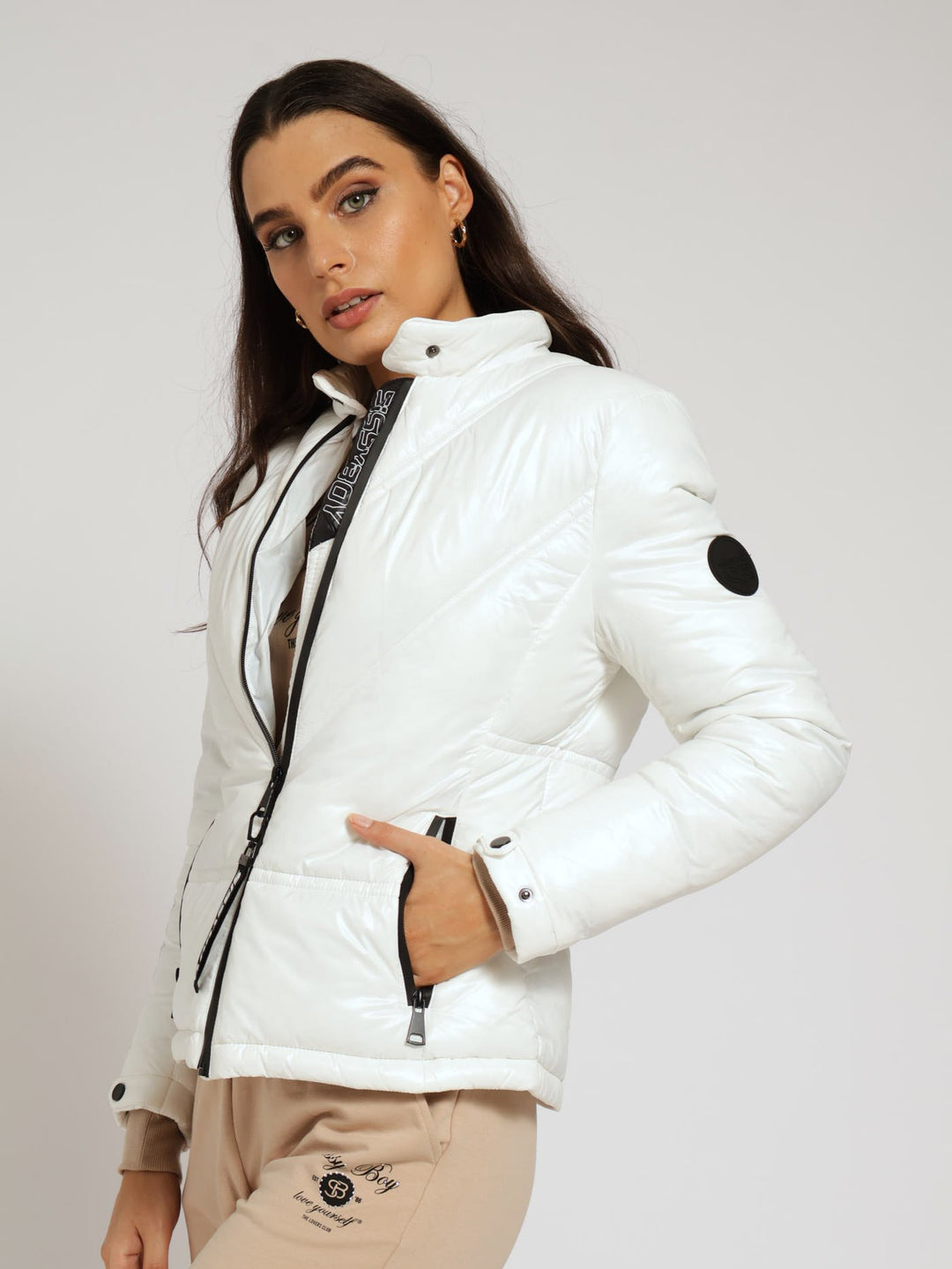Basic Branded Trimmed Jacket - White