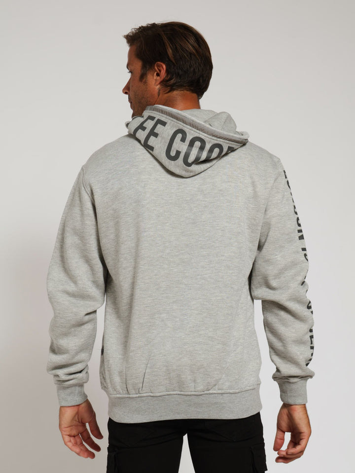 Mecca Sleeve Print Zip Through Hoody - Grey Melange