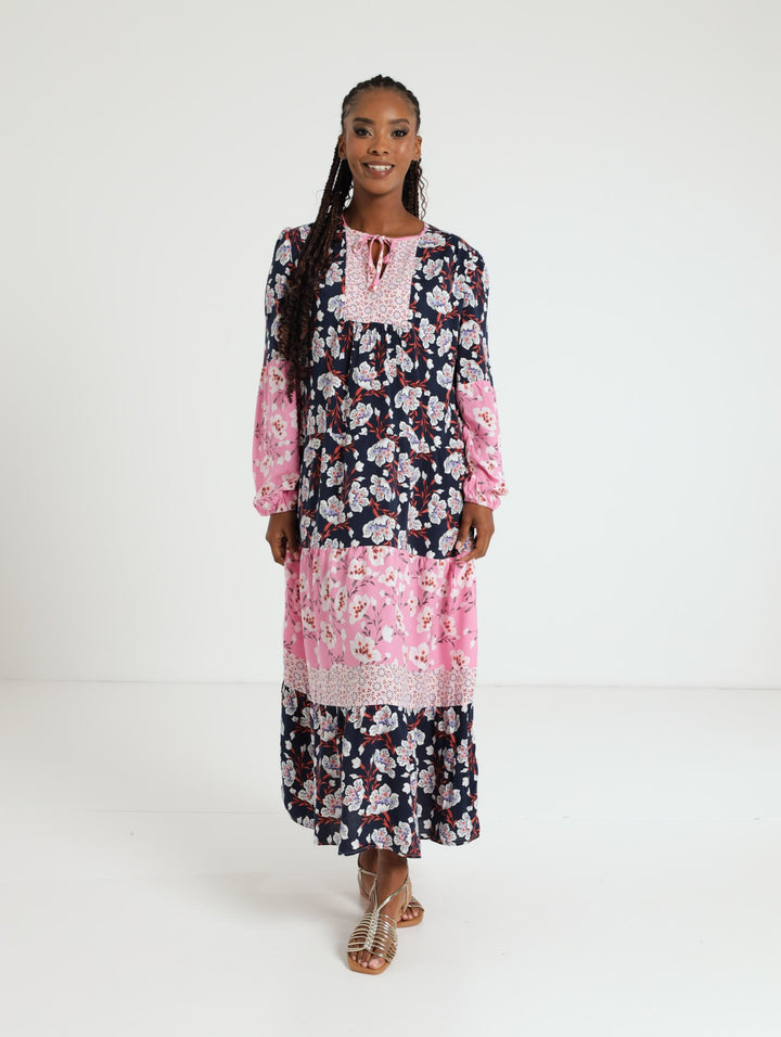 Long Sleeve Patchwork Boho Maxi Dress