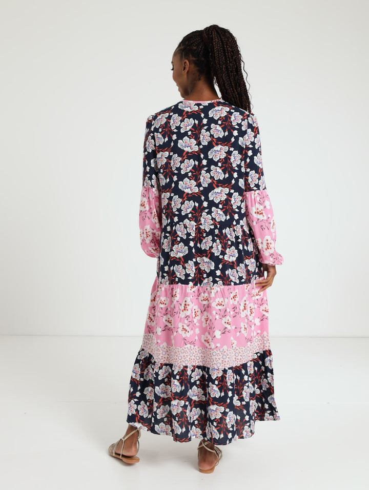 Long Sleeve Patchwork Boho Maxi Dress