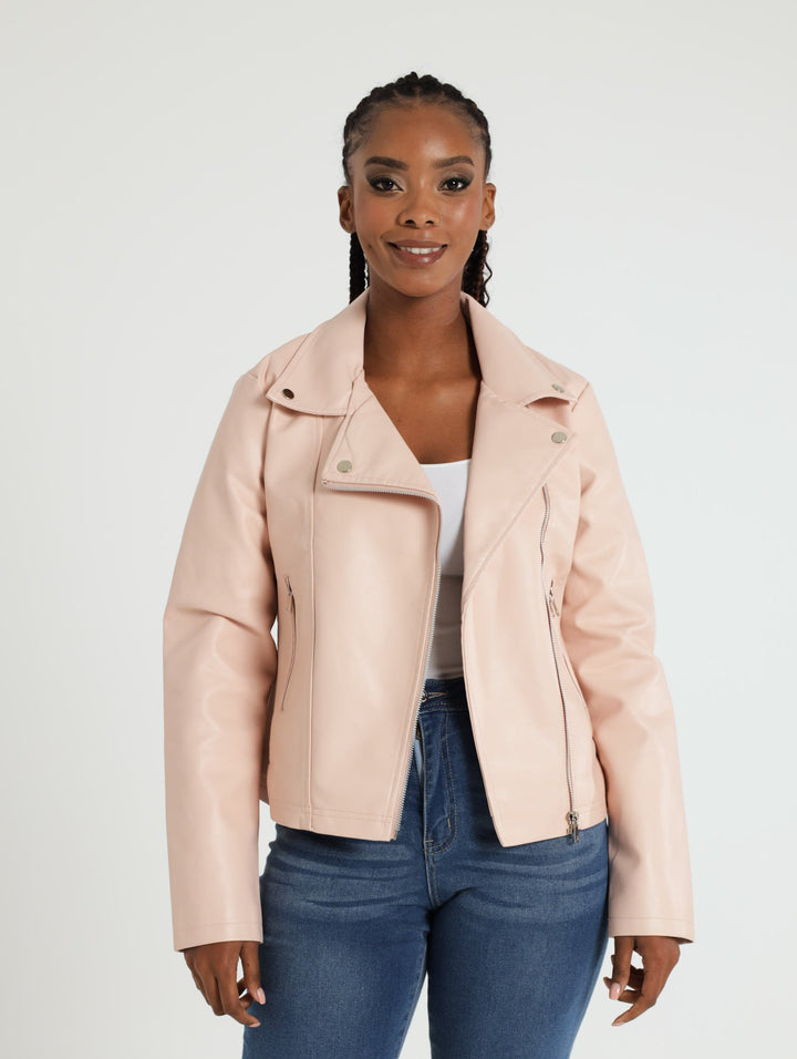 Long Sleeve Biker Jacket - Pink