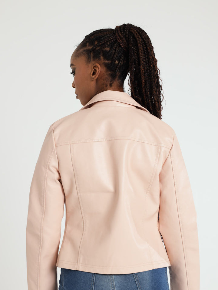 Long Sleeve Biker Jacket - Pink