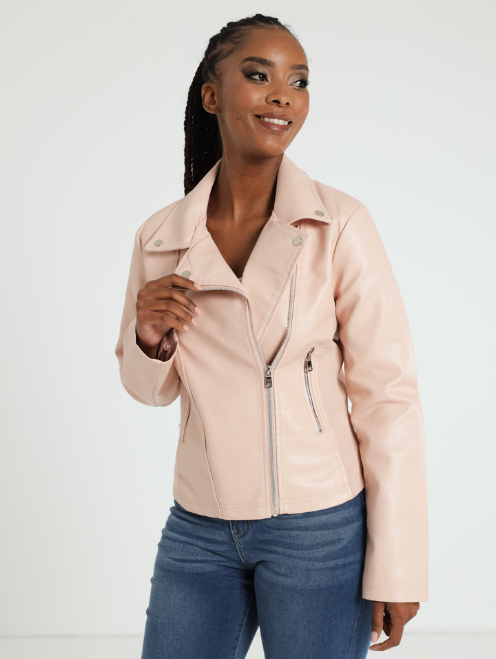 Long Sleeve Biker Jacket - Pink