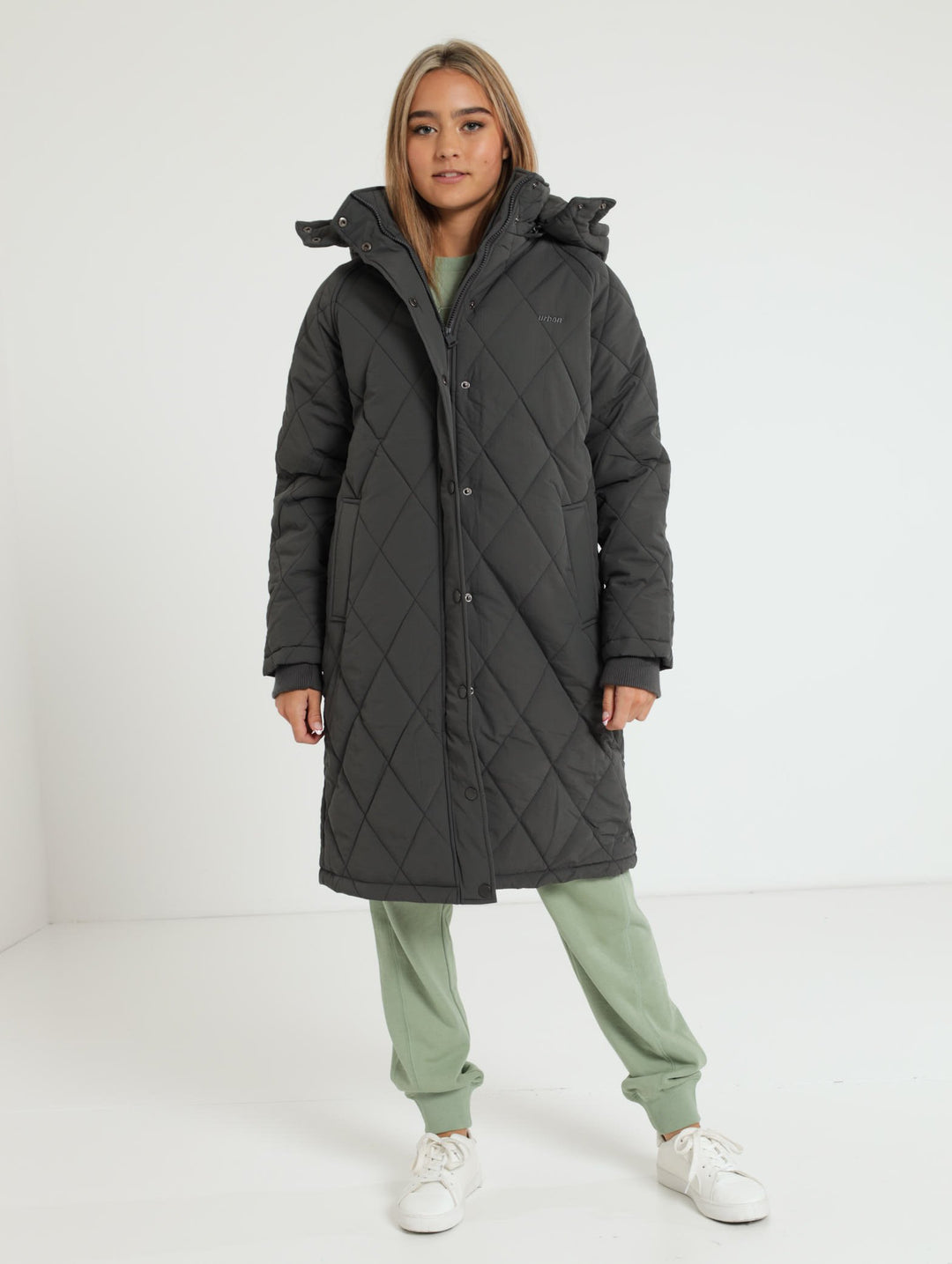 Longer Length Puffer Jacket With Reflective Print - Dark Grey