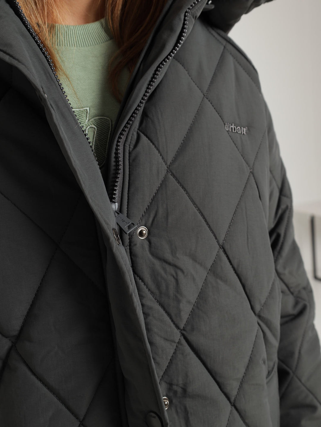 Longer Length Puffer Jacket With Reflective Print - Dark Grey