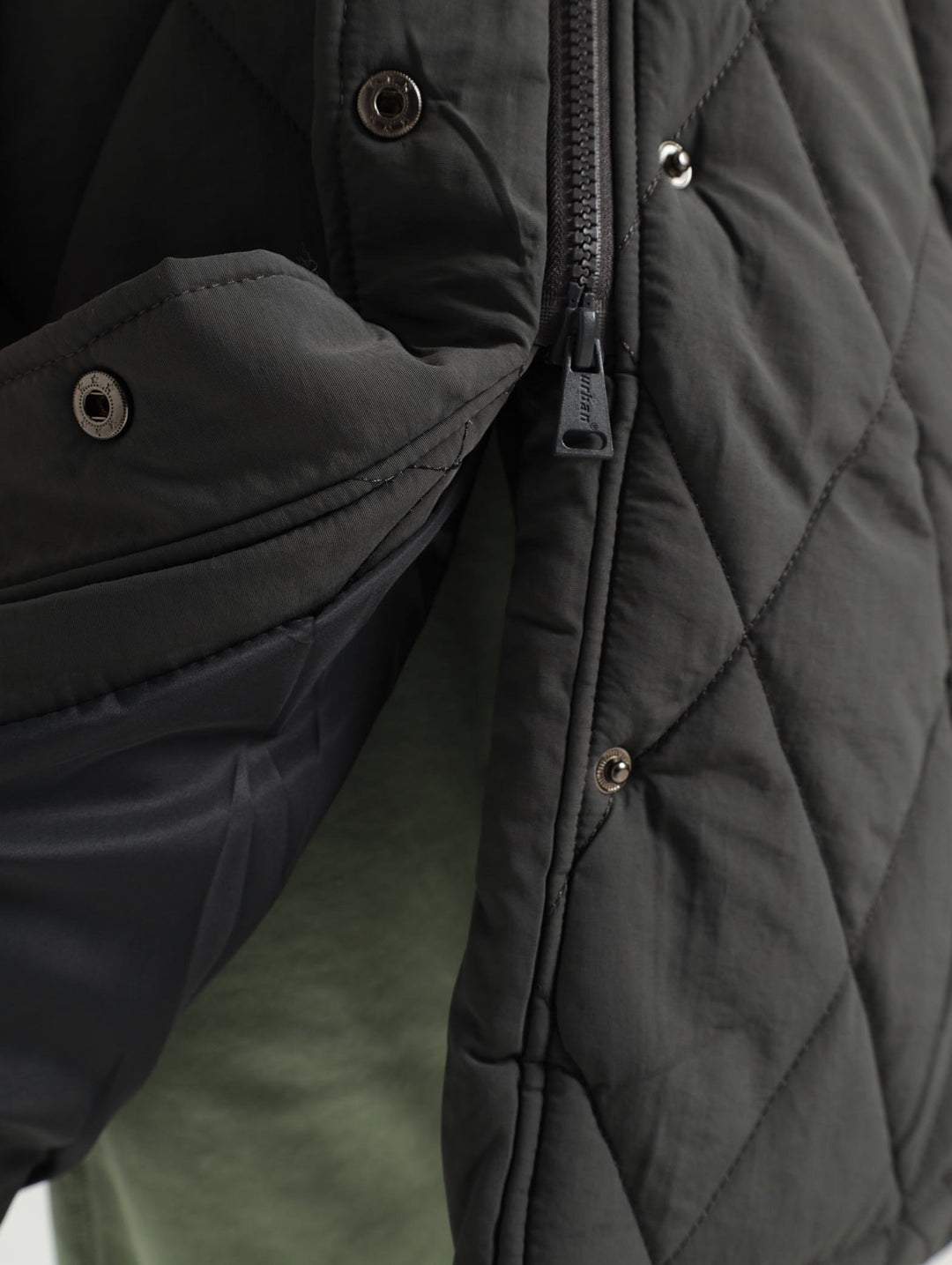 Longer Length Puffer Jacket With Reflective Print - Dark Grey