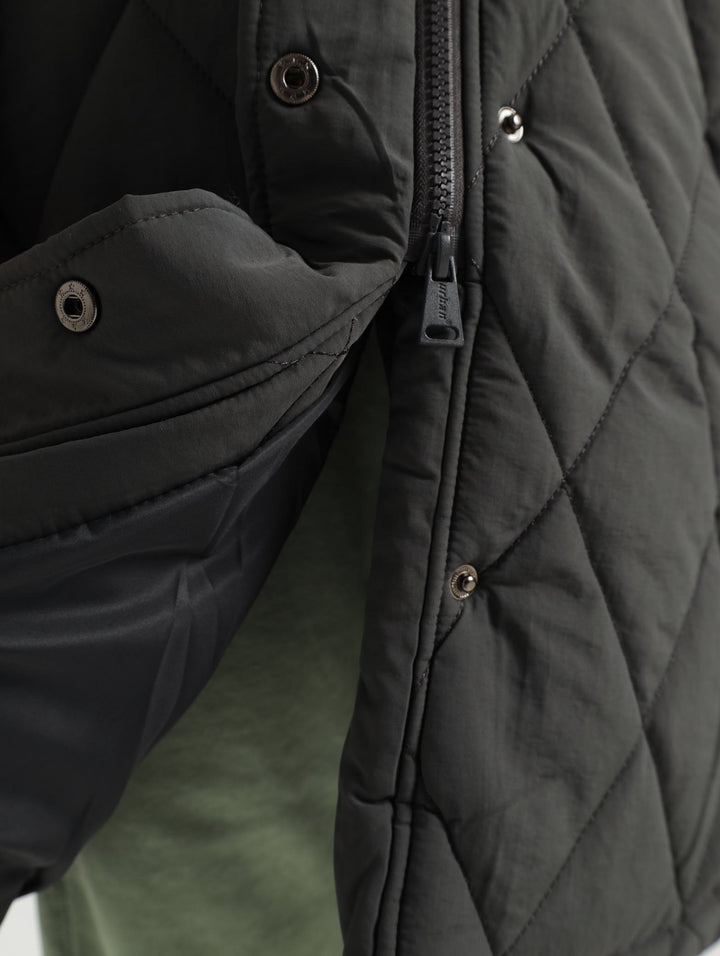 Longer Length Puffer Jacket With Reflective Print - Dark Grey