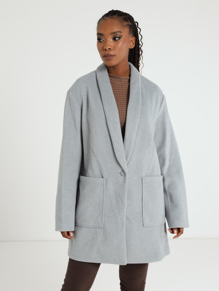 Long Sleeve Boyfriend Coat - Grey