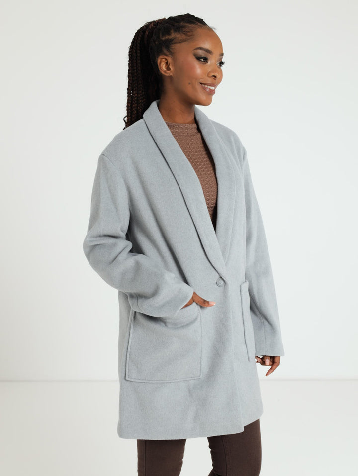 Long Sleeve Boyfriend Coat - Grey