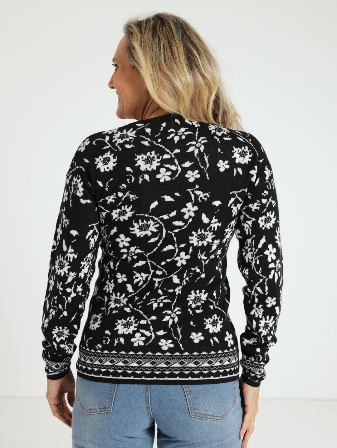 Floral Print Jacquard Knitwear - Black/White