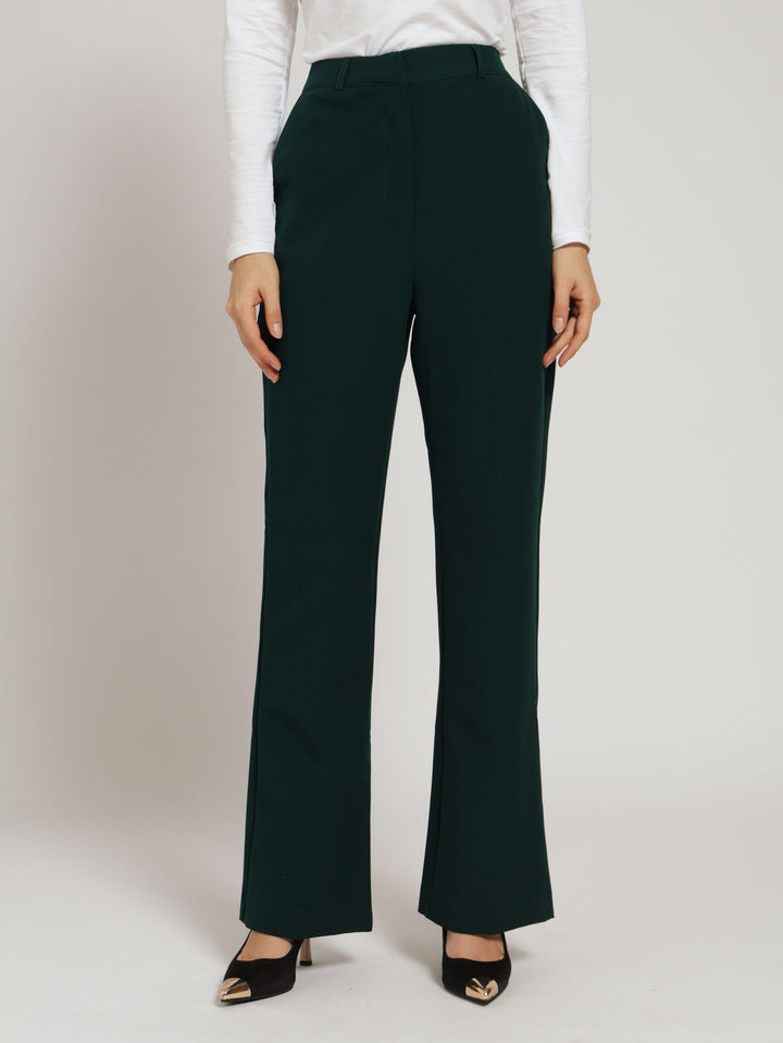 Concealed Button Straigh Leg Pants - Dark Green