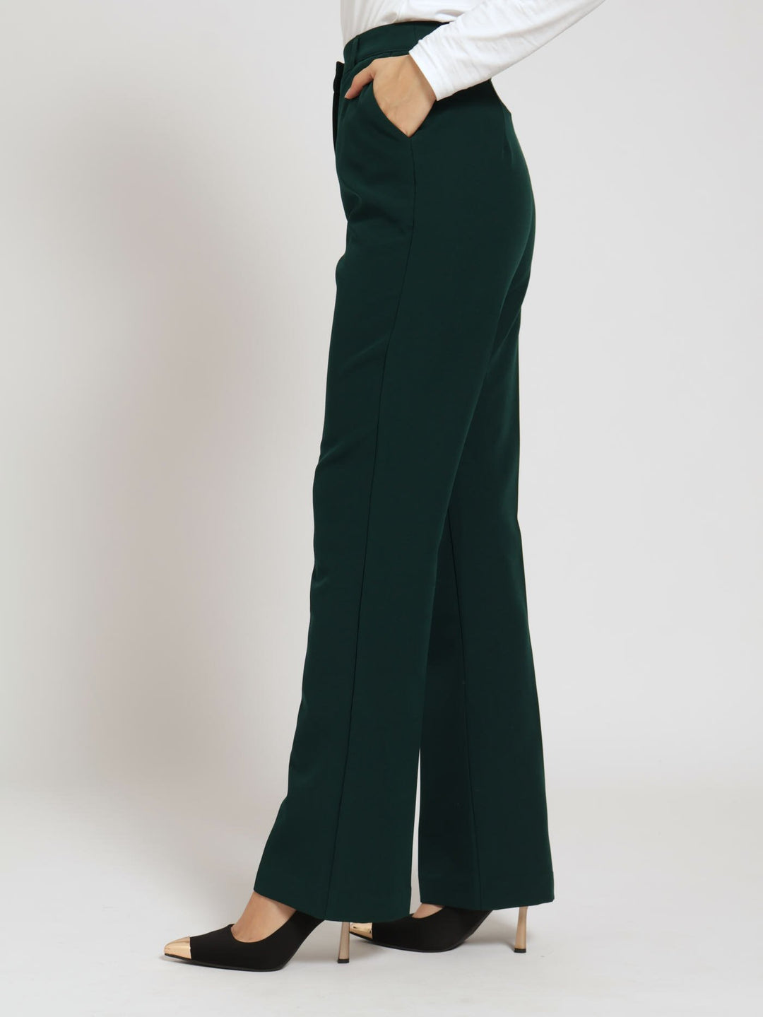 Concealed Button Straigh Leg Pants - Dark Green