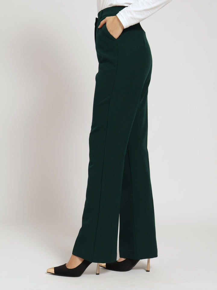 Concealed Button Straigh Leg Pants - Dark Green