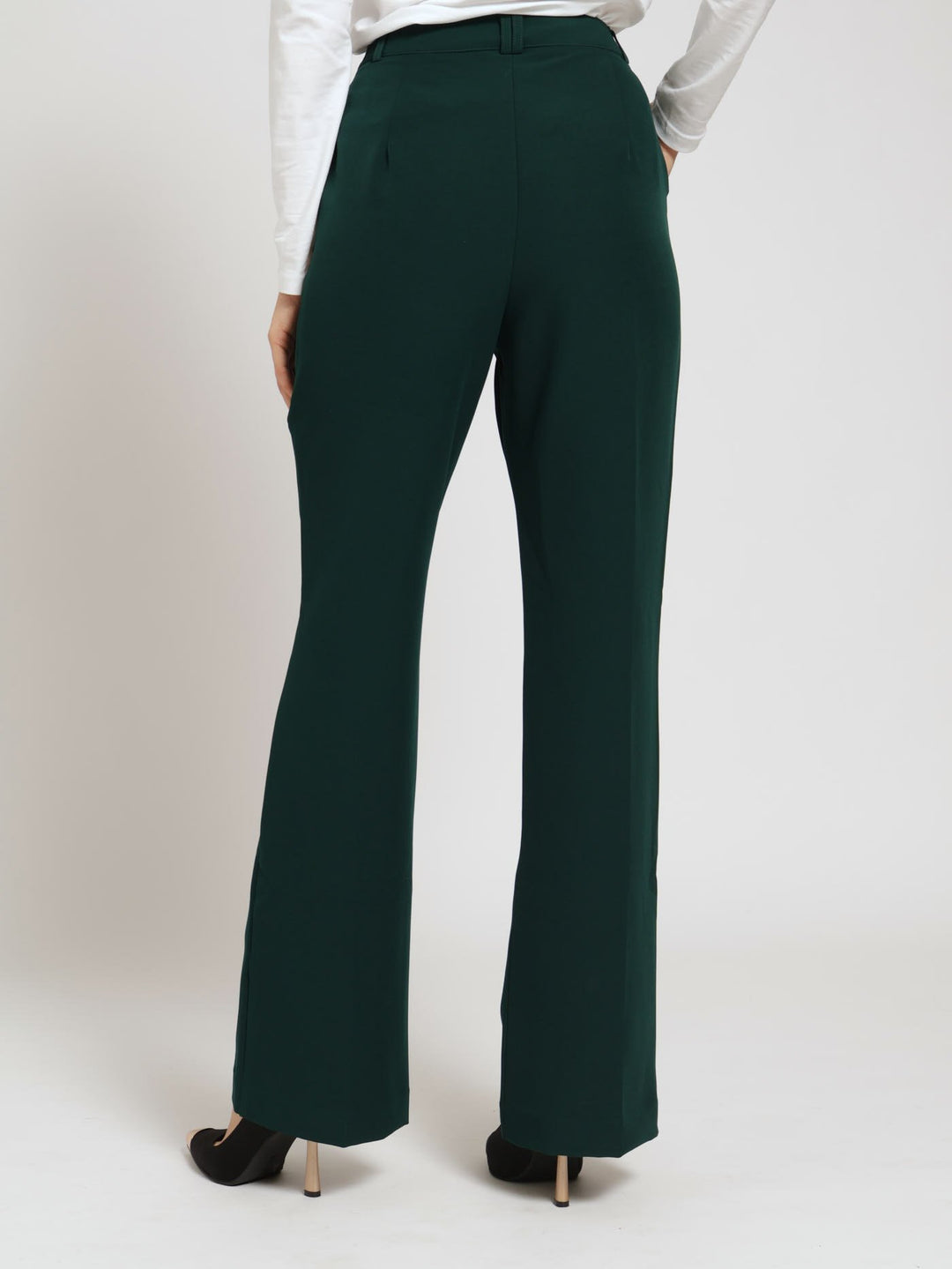 Concealed Button Straigh Leg Pants - Dark Green